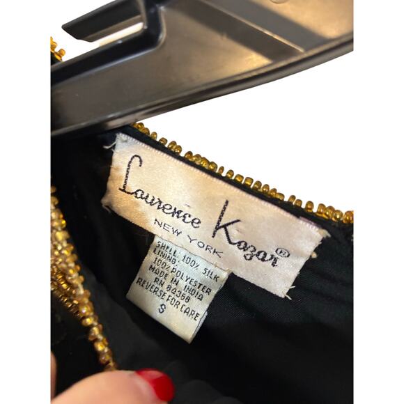 Laurence kazar Evening Dress 100% Silk Black Beading Knee Length S Vintage - Picture 2 of 5